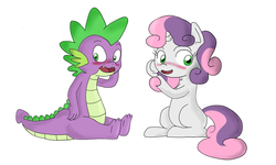 Size: 2560x1536 | Tagged: safe, spike, sweetie belle, g4, blushing, cute, female, male, ship:spikebelle, shipping, straight