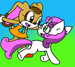 Size: 728x650 | Tagged: safe, artist:cmara, sweetie belle, g4, cream the rabbit, crossover, paint tool sai, sonic the hedgehog (series)