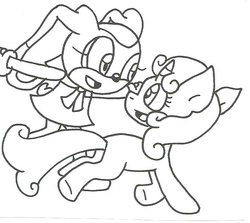 Size: 728x650 | Tagged: safe, artist:cmara, sweetie belle, g4, cream the rabbit, crossover, monochrome, sonic the hedgehog (series), traditional art, wip