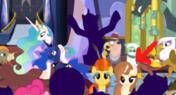 Size: 176x95 | Tagged: safe, cinnamon chai, cranky doodle donkey, gilda, grampa gruff, greta, pinkie pie, princess celestia, princess luna, stormy flare, donkey, griffon, g4, season 5, picture for breezies