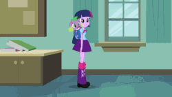 Size: 536x303 | Tagged: safe, edit, edited screencap, editor:ah96, screencap, rarity, spike, twilight sparkle, dog, equestria girls, g4, my little pony equestria girls, animated, disguise, female, instant cosplay surprise, male, spike the dog, wat, wig