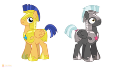 Size: 3840x2160 | Tagged: safe, artist:flashlighthouse, flash sentry, thunderlane, pegasus, pony, g4, armor, duo, helmet, hoof shoes, male, royal guard, simple background, stallion, white background