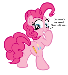 Size: 1024x1141 | Tagged: safe, artist:aleximusprime, pinkie pie, g4, butt, comic sans, female, pencil, plot, simple background, solo, transparent background