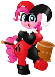 Size: 1024x1428 | Tagged: safe, artist:aleximusprime, pinkie pie, earth pony, anthro, g4, breasts, crossover, female, harley quinn, parody, simple background, solo, transparent background