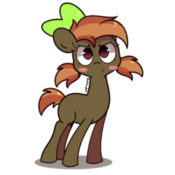 Size: 1280x1280 | Tagged: safe, artist:turtlefarminguy, button mash, pony, g4, blushing, bow, female, filly, foal, hair bow, joystick (r63), rule 63, simple background, solo, transparent background, unamused