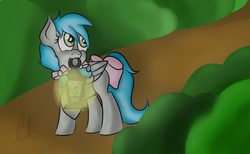 Size: 1488x919 | Tagged: safe, artist:laptopbrony, oc, oc only, oc:darcy sinclair, legends of equestria, bow, cute, forest, lantern, solo