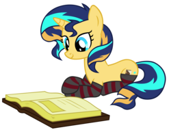 Size: 9479x7314 | Tagged: safe, artist:astral-spectrum, edit, oc, oc only, oc:astral spectrum, pony, unicorn, absurd resolution, book, clothes, donut steel, reading, recolor, simple background, socks, solo, striped socks, transparent background, vector