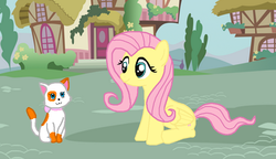 Size: 864x496 | Tagged: safe, fluttershy, oc, cat, g4, cute, non-mlp oc