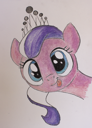 Size: 540x750 | Tagged: safe, artist:inkygarden, diamond tiara, earth pony, pony, g4, cute, diamondbetes, female, pastels (medium), silly, silly pony, solo, tongue out, traditional art