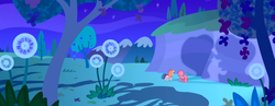 Size: 1119x435 | Tagged: safe, screencap, pinkie pie (g3), toola-roola, g3, g3.5, twinkle wish adventure, dandelion, g3 panorama, night, panorama, shadow, shadows, that's what makes a friend