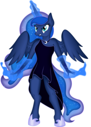 Size: 3000x4169 | Tagged: safe, artist:theshadowstone, princess luna, anthro, unguligrade anthro, g4, clothes, dress, female, magic, simple background, solo, transparent background, vector