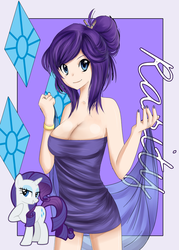 Size: 2500x3500 | Tagged: safe, artist:netamenta, rarity, human, g4, bare shoulders, big breasts, bracelet, breasts, busty rarity, cleavage, clothes, cute, dress, female, human ponidox, humanized, looking at you, nail polish, nudity, raribetes, smiling, solo
