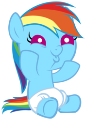 Size: 2800x4000 | Tagged: safe, artist:beavernator, rainbow dash, pegasus, pony, g4, baby, baby dash, baby pony, cute, dashabetes, dashface, diaper, female, filly, filly rainbow dash, foal, simple background, sitting, smiling, so awesome, solo, white background, wingless