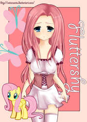 Size: 2500x3500 | Tagged: safe, artist:netamenta, fluttershy, human, g4, clothes, cute, dress, female, fluttershy's cutie mark, human ponidox, humanized, shyabetes, solo