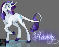 Size: 3325x2659 | Tagged: safe, artist:phoeberia, rarity, classical unicorn, g4, curved horn, female, high res, horn, leonine tail, solo, unshorn fetlocks