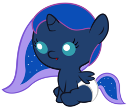 Size: 4200x3600 | Tagged: safe, artist:beavernator, princess luna, g4, baby, cute, daaaaaaaaaaaw, diaper, female, filly, foal, simple background, solo, vector, white background, woona