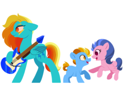 Size: 1024x768 | Tagged: safe, artist:carouselunique, oc, oc only, oc:lightning bug, oc:thunder dash, oc:wanderlust, magical lesbian spawn, offspring, parent:lightning dust, parent:rainbow dash, parents:rainbowdust, twins