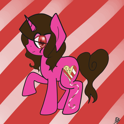 Size: 900x900 | Tagged: safe, artist:llamabee, oc, oc only, oc:candy kisses, pony, unicorn, solo