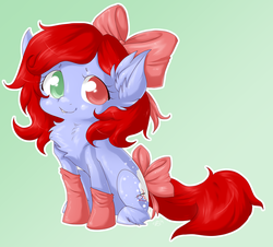 Size: 970x878 | Tagged: safe, artist:skrilby, oc, oc only, oc:scarlet seams, bow, clothes, hair bow, heterochromia, socks, solo