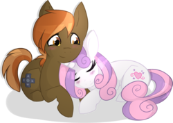 Size: 1755x1244 | Tagged: safe, artist:lintegrisse, button mash, sweetie belle, g4, female, male, older, ship:sweetiemash, shipping, straight