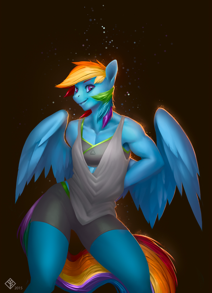 961884 Safe Artisteosphorite Rainbow Dash Pegasus Anthro Abs Armpits Clothes Female