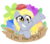 Size: 1000x879 | Tagged: safe, artist:coggler, artist:frog&cog, artist:gopherfrog, derpy hooves, pegasus, pony, g4, banner, female, flower, hungry, mare, solo