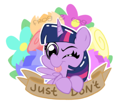 Size: 1000x878 | Tagged: safe, artist:coggler, artist:frog&cog, artist:gopherfrog, twilight sparkle, alicorn, pony, g4, banner, female, flower, mouthpiece, rude, solo, subversive kawaii, twilight sparkle (alicorn)