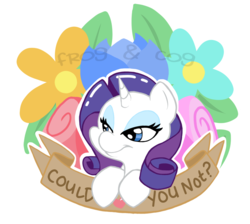 Size: 1000x895 | Tagged: safe, artist:coggler, artist:frog&cog, artist:gopherfrog, rarity, g4, banner, female, flower, rude, solo