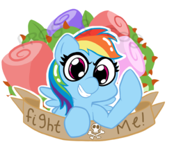 Size: 1162x1000 | Tagged: safe, artist:coggler, artist:frog&cog, artist:gopherfrog, rainbow dash, g4, banner, female, flower, rude, solo