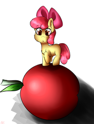 Size: 1600x2116 | Tagged: safe, artist:scarletcurl, apple bloom, g4, apple, female, filly, solo