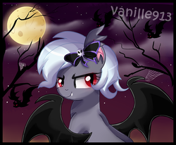 Size: 1280x1054 | Tagged: dead source, safe, artist:spookyle, oc, oc only, oc:midnight sketchy, bat, bat pony, pony, moon, night, solo