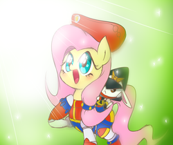 Size: 1600x1341 | Tagged: safe, artist:thegreatrouge, angel bunny, fluttershy, g4, colonel, crossover, cute, iris (megaman), mane, mega man (series), megaman x, shyabetes, tail, this will end in tears, this will end in tears and/or death, wide eyes