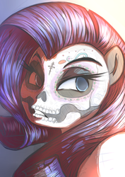 Size: 2893x4092 | Tagged: safe, artist:nxyde, rarity, human, semi-anthro, g4, catrina (calavera garbancera), dia de los muertos, female, high res, humanized, makeup, missing horn, portrait, solo