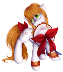 Size: 1231x1420 | Tagged: safe, artist:mufflinka, earth pony, pony, bow, clothes, cornet, hat, ponified, rhapsody: a musical adventure, scarf, simple background, solo, transparent background