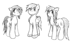 Size: 3824x2233 | Tagged: safe, artist:candel, oc, oc only, oc:candlelight, oc:midnight moon, oc:static, pony, high res, monochrome, sketch
