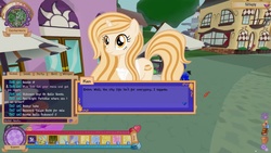 Size: 1334x750 | Tagged: safe, screencap, oc, oc only, oc:flan, pony, unicorn, legends of equestria, 3d, dialogue, game, solo