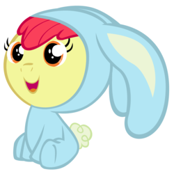 Size: 3200x3200 | Tagged: safe, artist:beavernator, apple bloom, earth pony, pony, g4, adoracreepy, baby, baby apple bloom, baby pony, bunny bloom, bunny costume, clothes, creepy, cute, female, foal, simple background, solo, vector, white background