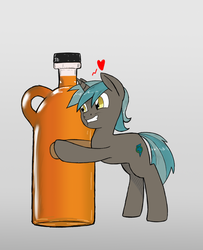 Size: 1379x1702 | Tagged: safe, artist:trickydick, oc, oc only, oc:power button, pony, unicorn, alcohol, gradient background, heart, rum, solo