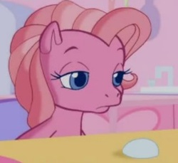 Size: 320x293 | Tagged: safe, screencap, pinkie pie (g3), g3, g3.5, twinkle wish adventure, bored, female, hilarious in hindsight, rock, solo