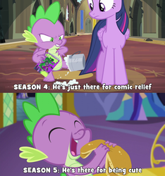 Size: 1280x1365 | Tagged: safe, screencap, spike, twilight sparkle, alicorn, dragon, pony, castle sweet castle, g4, power ponies (episode), season 4, season 5, adorkable, bucket, comic book, cute, dork, pancakes, twilight sparkle (alicorn)