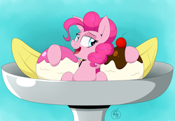 Size: 2600x1800 | Tagged: safe, artist:notenoughapples, pinkie pie, earth pony, pony, g4, bedroom eyes, female, ice cream, solo, sundae