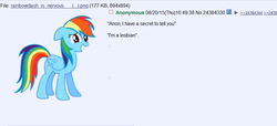 Size: 902x412 | Tagged: safe, rainbow dash, g4, /mlp/, 4chan, 4chan screencap, blatant lies, confession, female, lesbian, stereotype