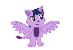 Size: 762x528 | Tagged: artist needed, safe, twilight sparkle, cat, pony, g4, bipedal, cheek fluff, female, looking away, ms paint, simple background, smiling, solo, species swap, spread wings, twilight sparkle (alicorn), white background