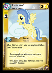 Size: 358x500 | Tagged: safe, sunshower, pegasus, pony, g4, tanks for the memories, background pony, ccg, cloud, enterplay, equestrian odysseys, female, flying, mare