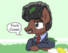Size: 236x185 | Tagged: safe, pony, bush, clothes, crossed arms, crossed legs, flockdraw, leaf, meme, necktie, ponified, pool's closed, smiling, solo, suit