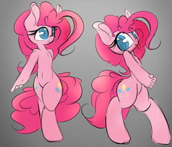 Size: 1280x1088 | Tagged: safe, artist:madacon, pinkie pie, earth pony, anthro, unguligrade anthro, g4, belly button, female, looking at you, sketch, solo, tongue out