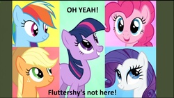 Size: 1440x812 | Tagged: safe, screencap, applejack, pinkie pie, rainbow dash, rarity, twilight sparkle, g4, the return of harmony, background pony strikes again, op is a duck, op is trying to start shit, unfunny