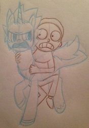 Size: 895x1280 | Tagged: safe, artist:ashes8338, crossover, morty smith, ponified, rick and morty, rick sanchez, traditional art