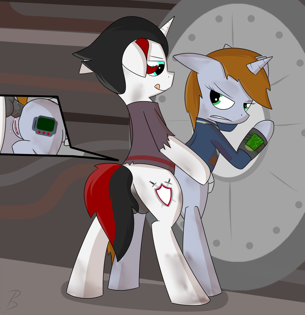 explicit, artist:pj-nsfw, oc, oc only, oc:littlepip, oc:silver soldier, pon...