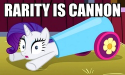 Size: 834x500 | Tagged: safe, edit, edited screencap, screencap, rarity, pony, unicorn, g4, spike at your service, cannon, cropped, female, image macro, mare, meme, solo